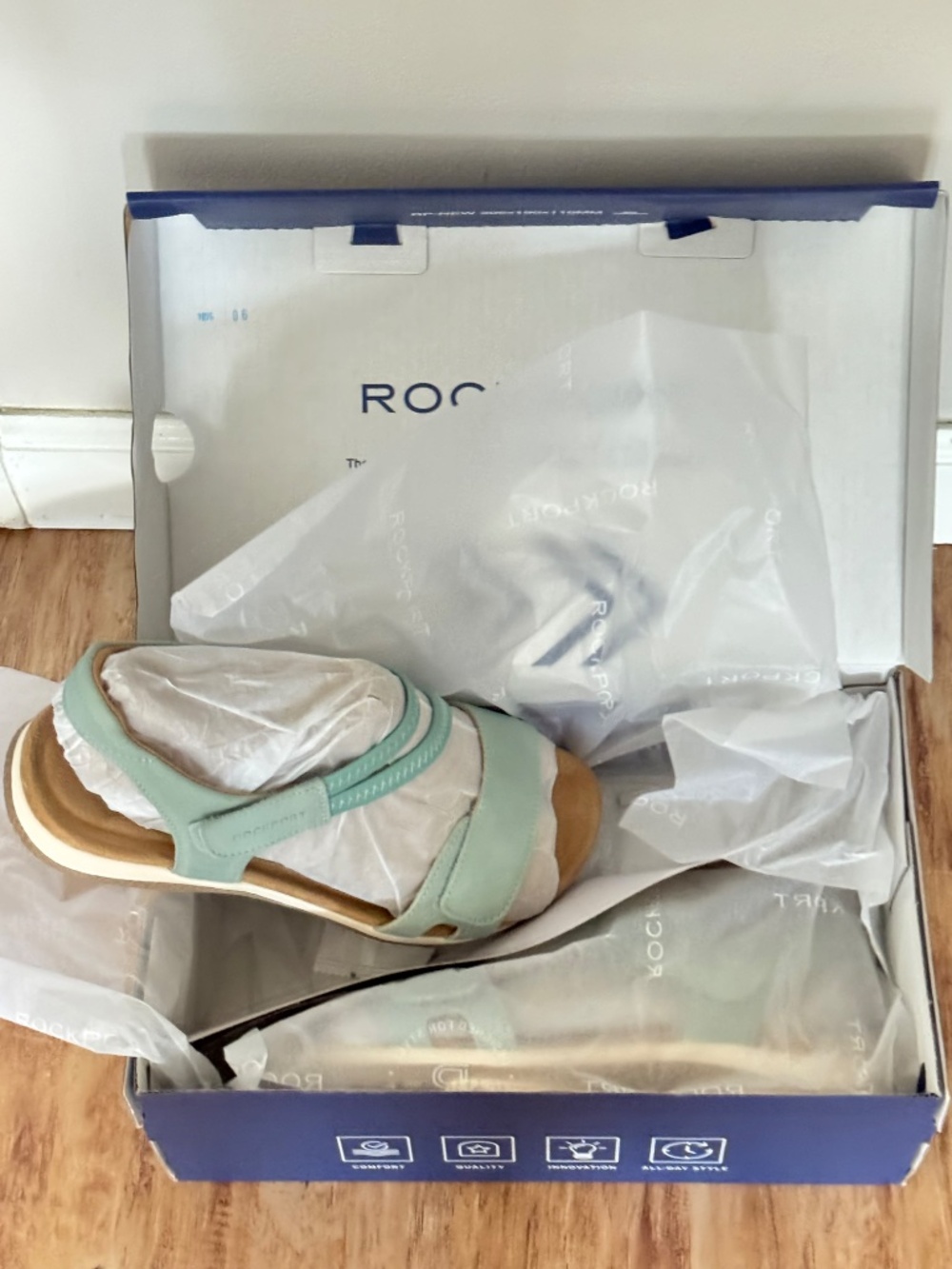 NWT Rockport Shevon Sandal Light Blue Soft Leather Double Adjustable Straps 9W - Picture 10 of 16